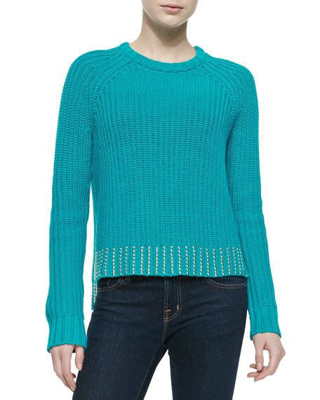 blue michael kors blocked crewneck raglan sweater|Michael Kors Sweaters and pullovers for Women .